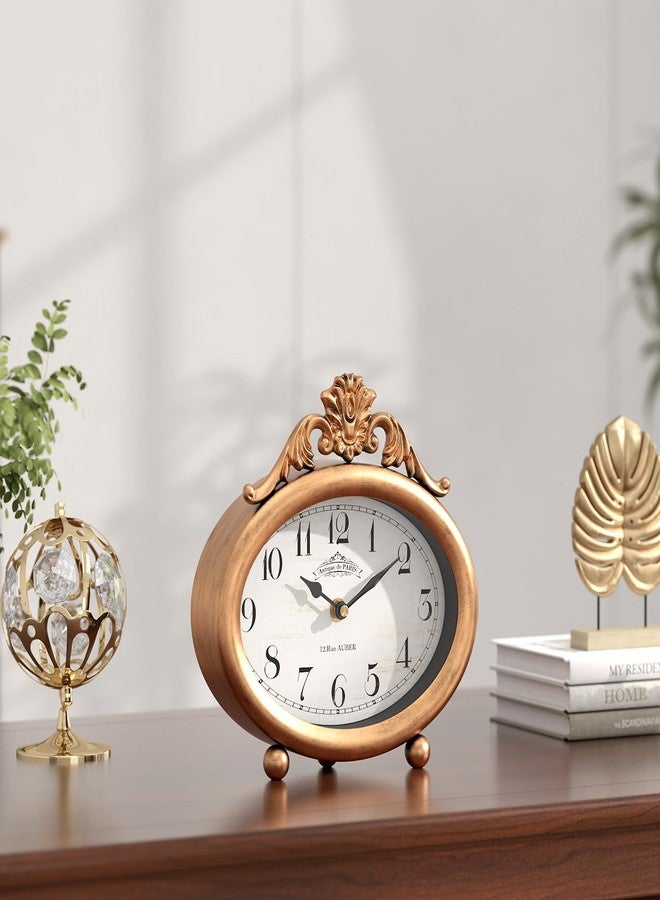 ChimeTide Vintage Table Clock, Desk and Shelf Decor Clock, French Rustic Antique Style Gold Mantel Clocks, for Farmhouse, Living Room, Bedroom, Bedside, Gift (7.87" H x 7.87" W) - Image 4